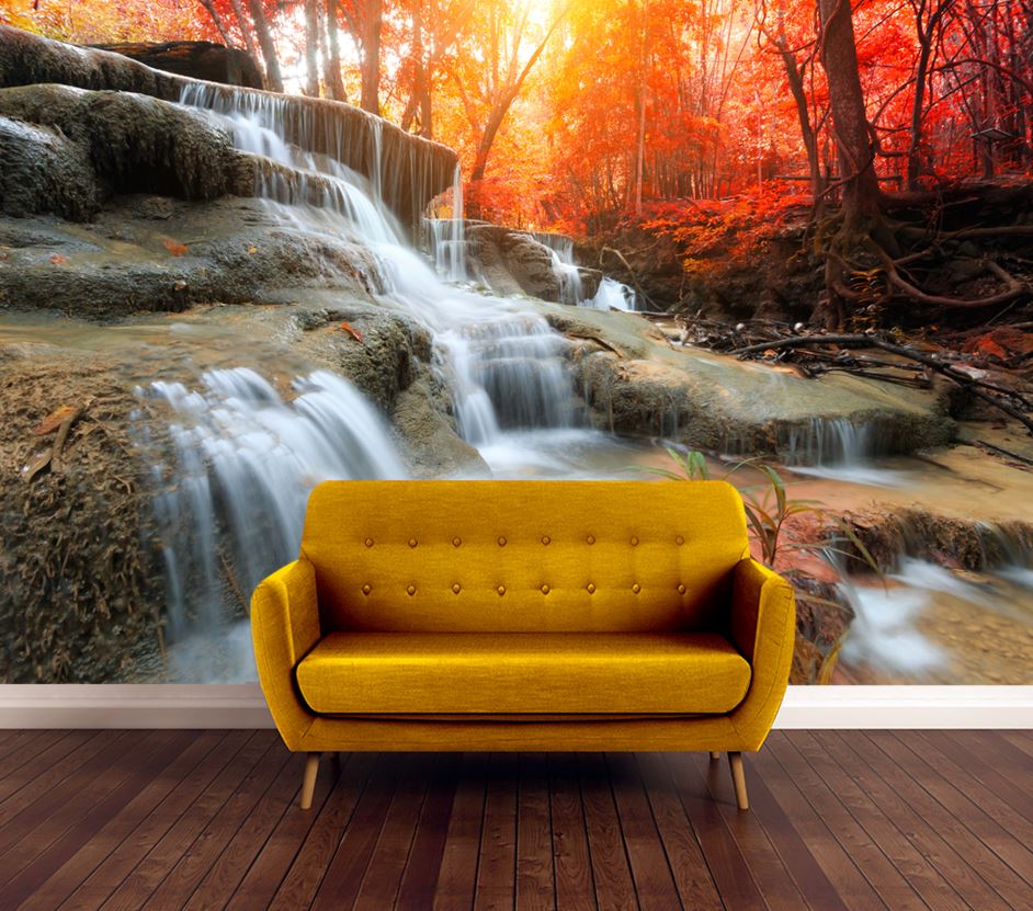 Wallpaper Murals Peel and Stick Removable Water Stream in Forest High Quality