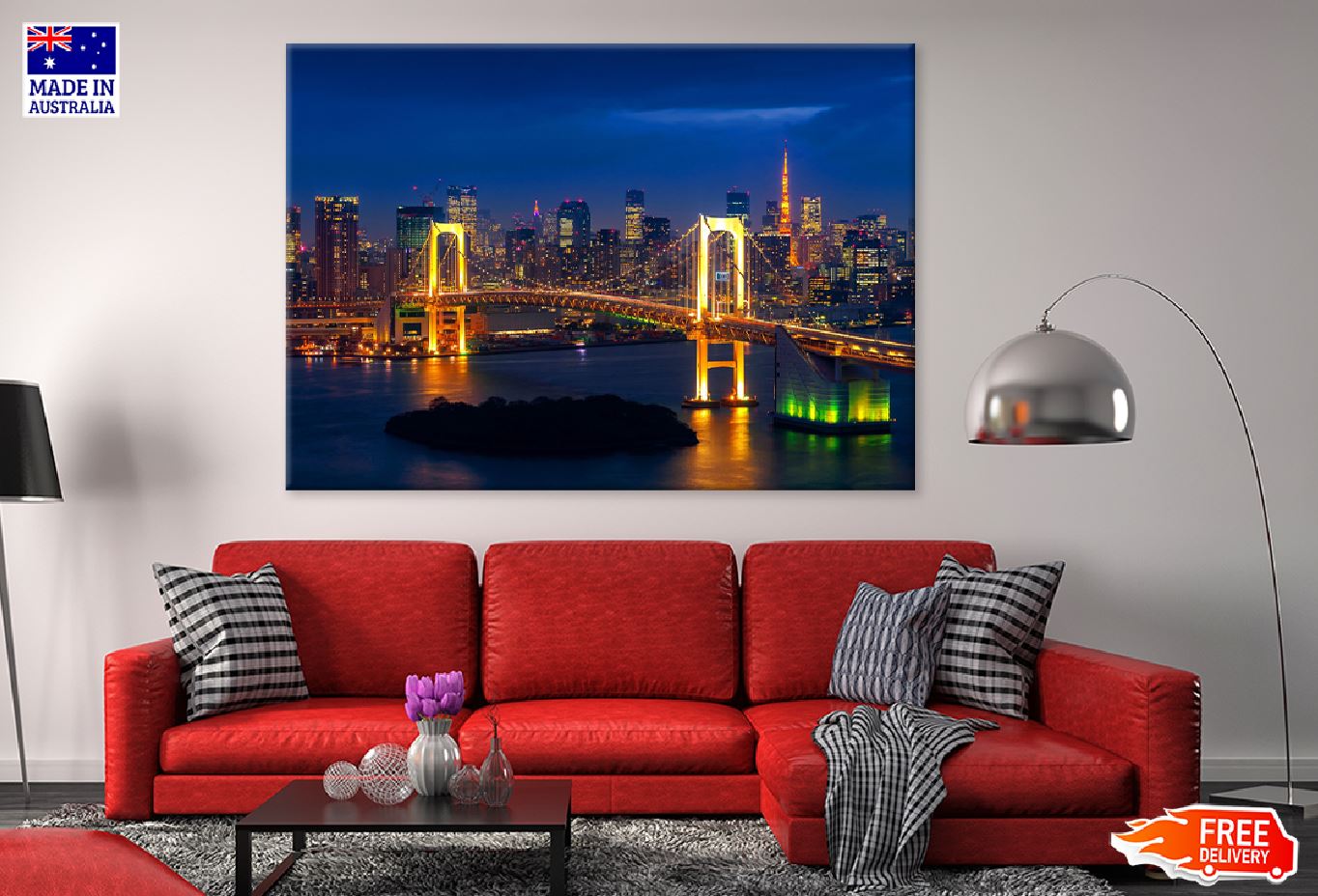 Tokyo Skyline with Rainbow Bridge View Photograph Print 100% Australian Made