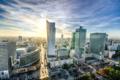 Warsaw Skyline Poland, Aerial Photograph Print 100% Australian Made