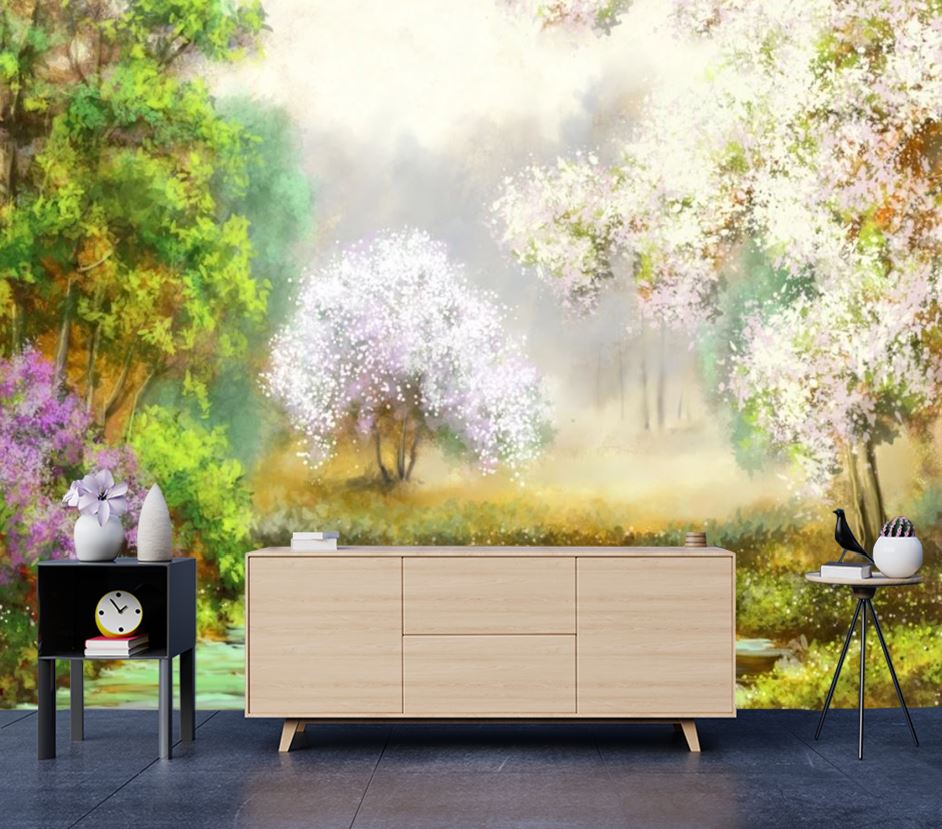 Wallpaper Murals Peel and Stick Removable Watercolor Painting of Floral Garden High Quality