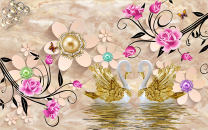 Swans & Flowers 3D Design Home Decor Premium Quality Poster Print Choose Your Sizes