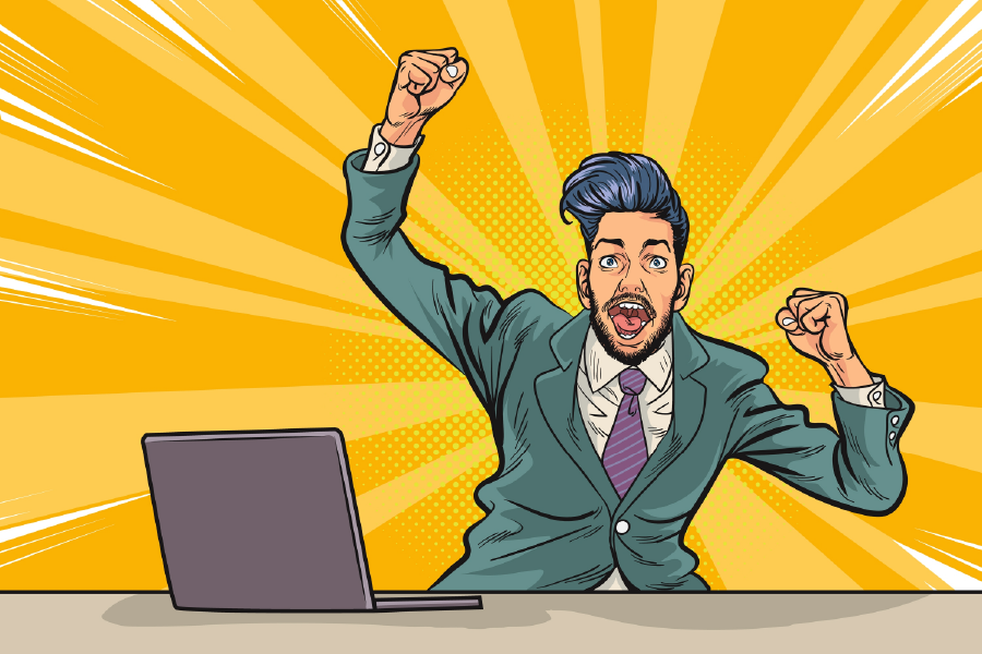Successful Man & Laptop Illustration Print 100% Australian Made