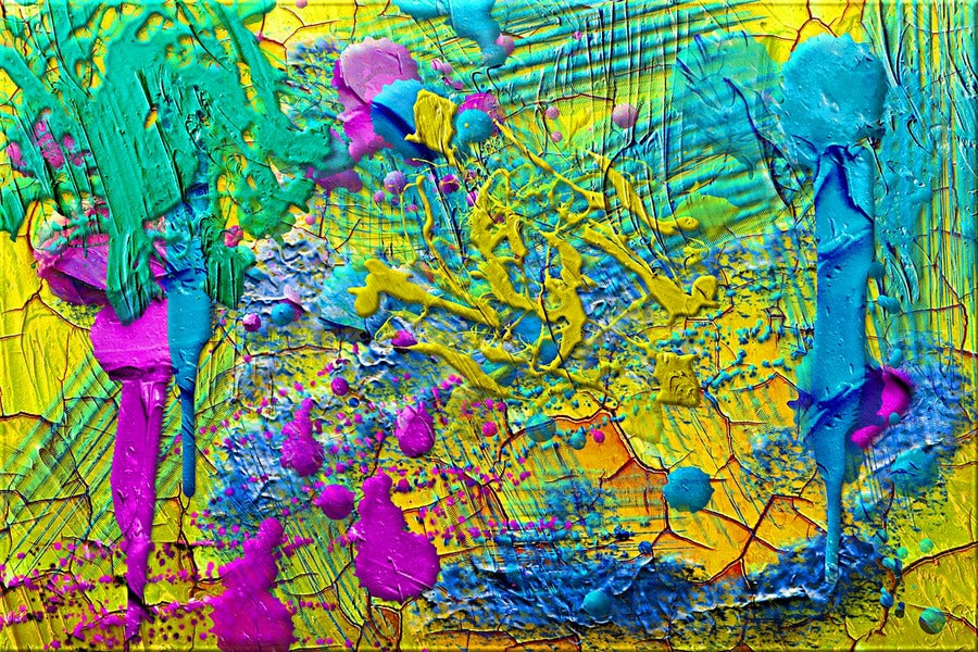 Blue Purple & Yellow Paint Abstract Design Print 100% Australian Made