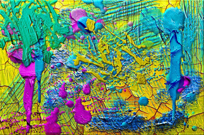 Blue Purple & Yellow Paint Abstract Design Print 100% Australian Made