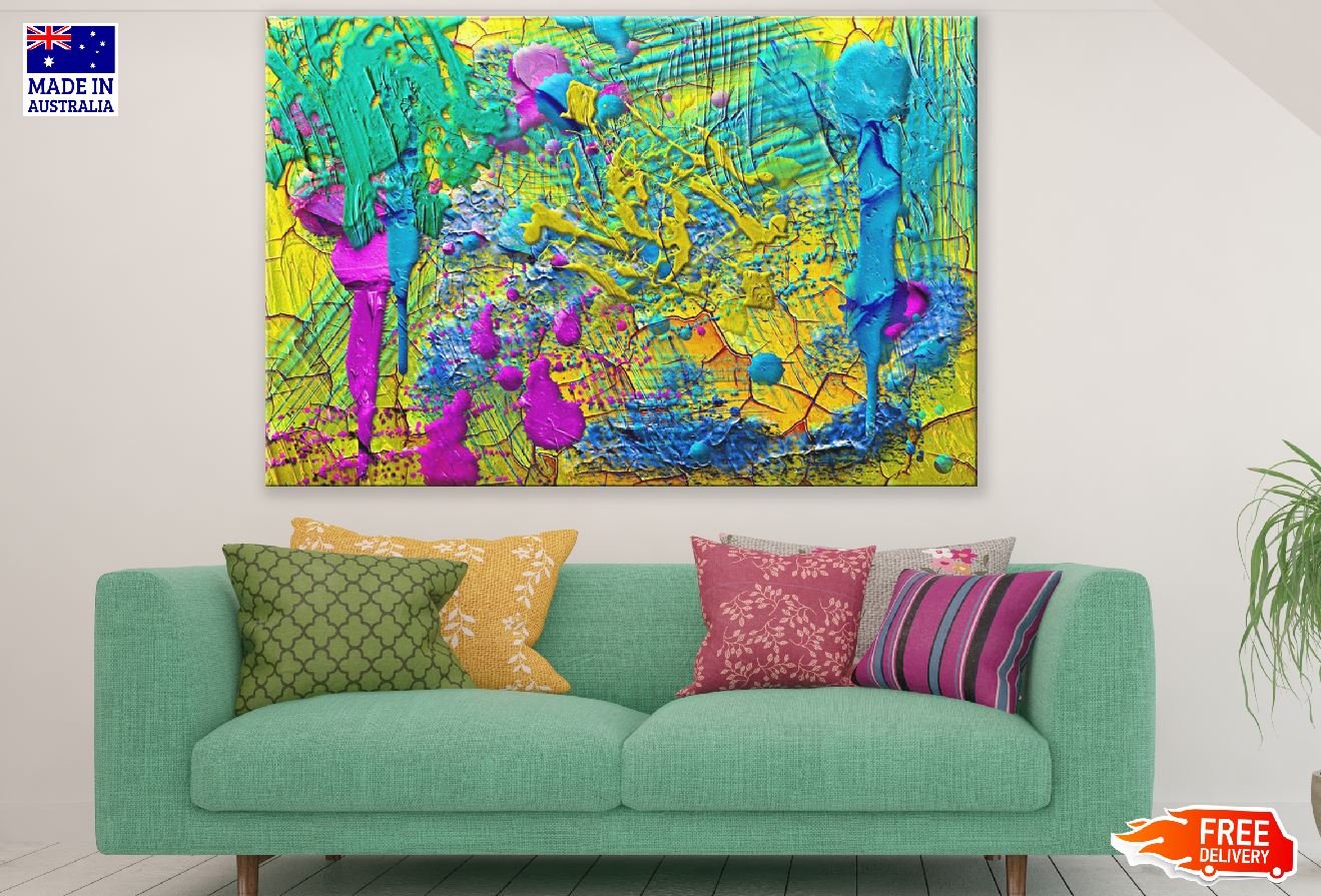 Blue Purple & Yellow Paint Abstract Design Print 100% Australian Made