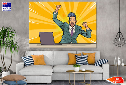 Successful Man & Laptop Illustration Print 100% Australian Made