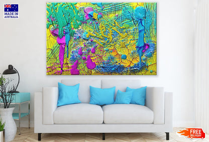 Blue Purple & Yellow Paint Abstract Design Print 100% Australian Made