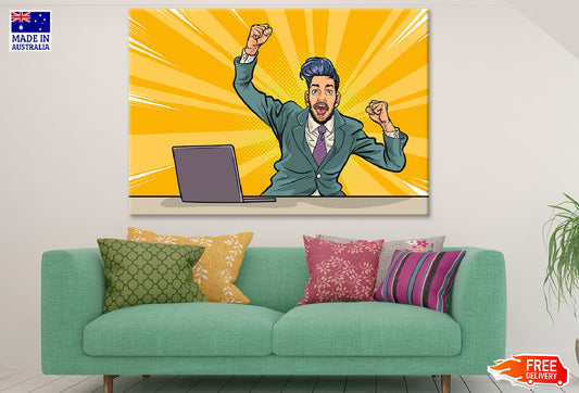 Successful Man & Laptop Illustration Print 100% Australian Made