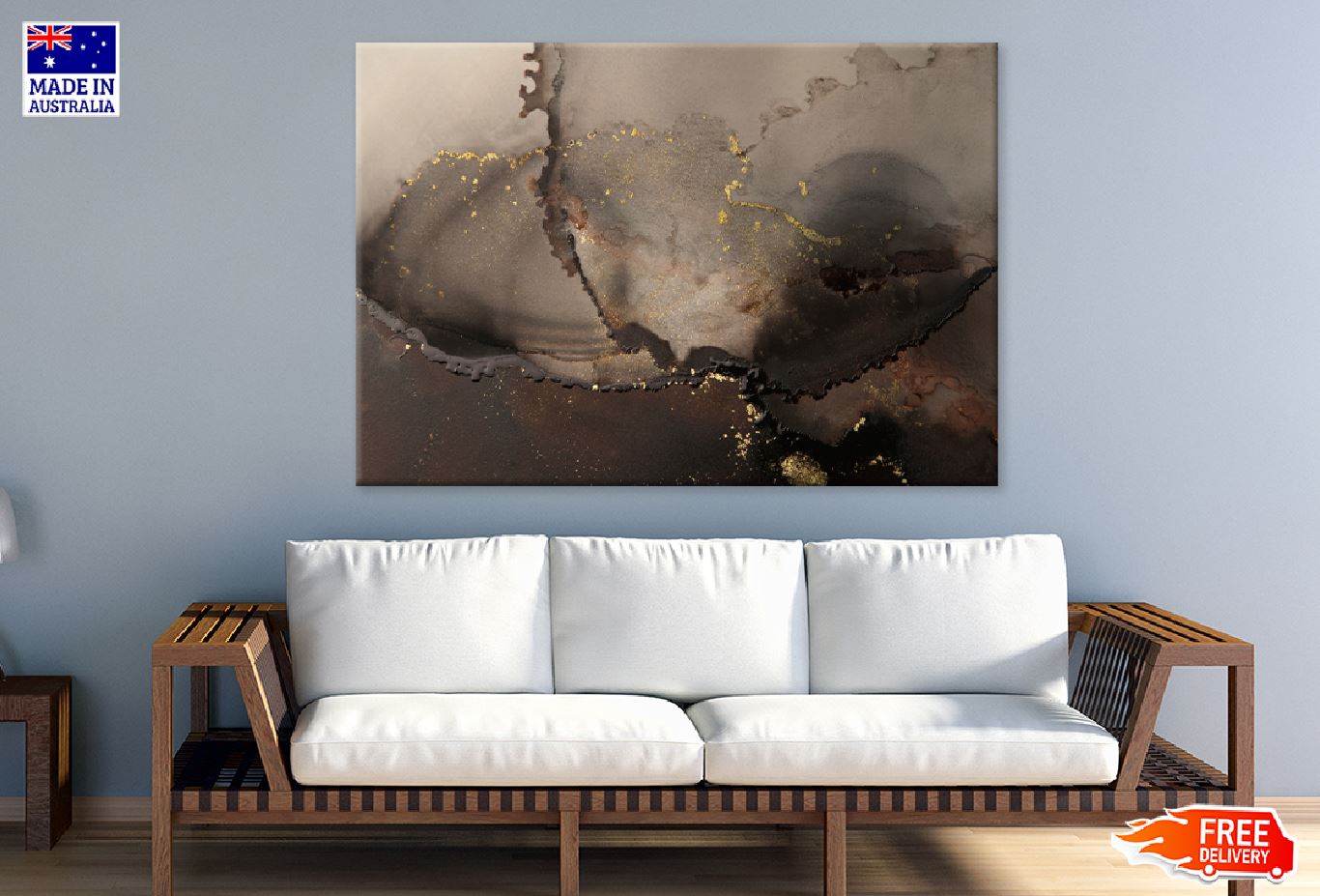 Dark Brown Black & Gold Abstract Design Print 100% Australian Made