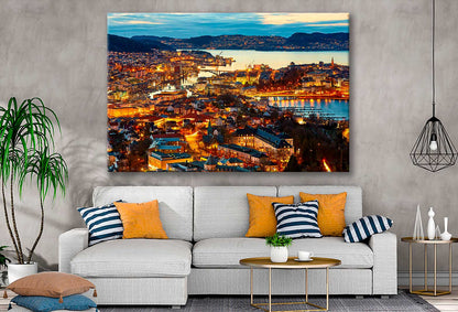 Bella Home Bergen City at Dusk, Aerial View, Norway Print Canvas Ready to hang