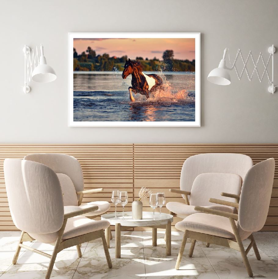 Horse Running on River Photograph Home Decor Premium Quality Poster Print Choose Your Sizes
