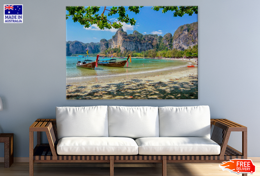 Boats On Sea & Mountain Sky View Photogtraph Print 100% Australian Made