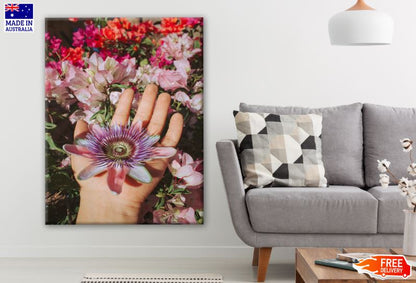 Flower on a Hand & Flower Field View Photograph Print 100% Australian Made