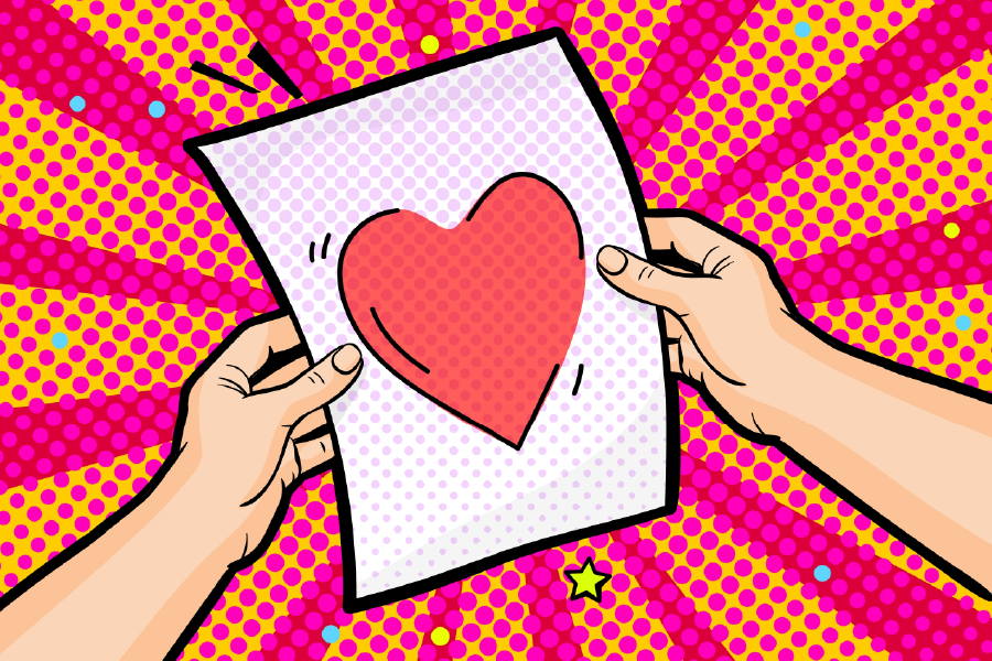 Heart Shape on Letter & Hands Illustration Print 100% Australian Made