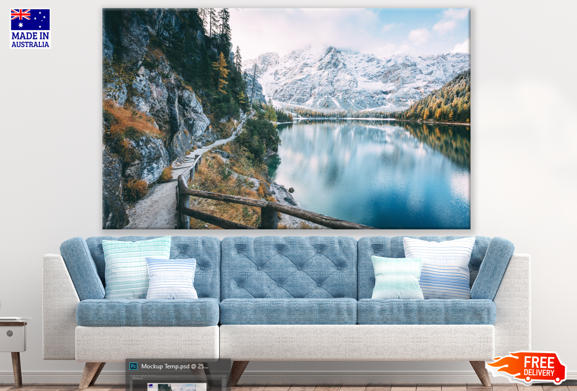 Calm alpine lake Braies Photograph Print 100% Australian Made