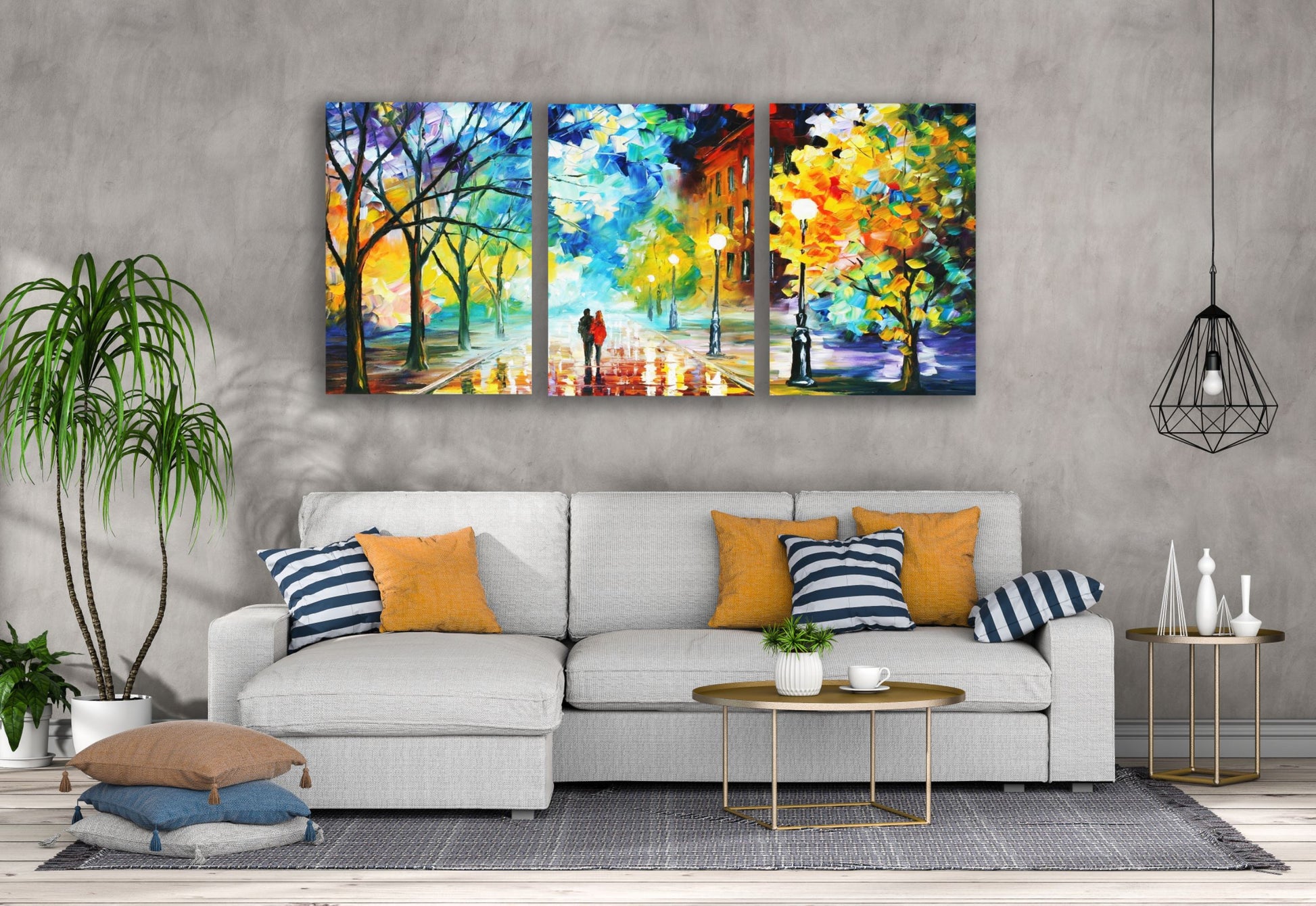 3 Set of Couple Walking on Street Oil Painting High Quality Print 100% Australian Made Wall Canvas Ready to Hang