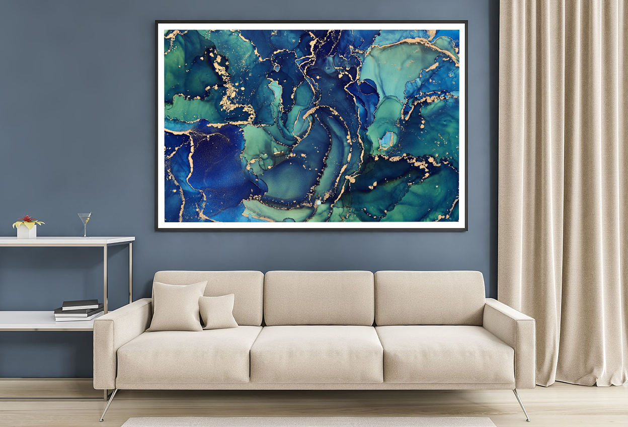 Blue Green & Gold Abstract Design Home Decor Premium Quality Poster Print Choose Your Sizes
