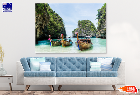 Boats On Sea & Mountain Sky View Photogtraph Print 100% Australian Made