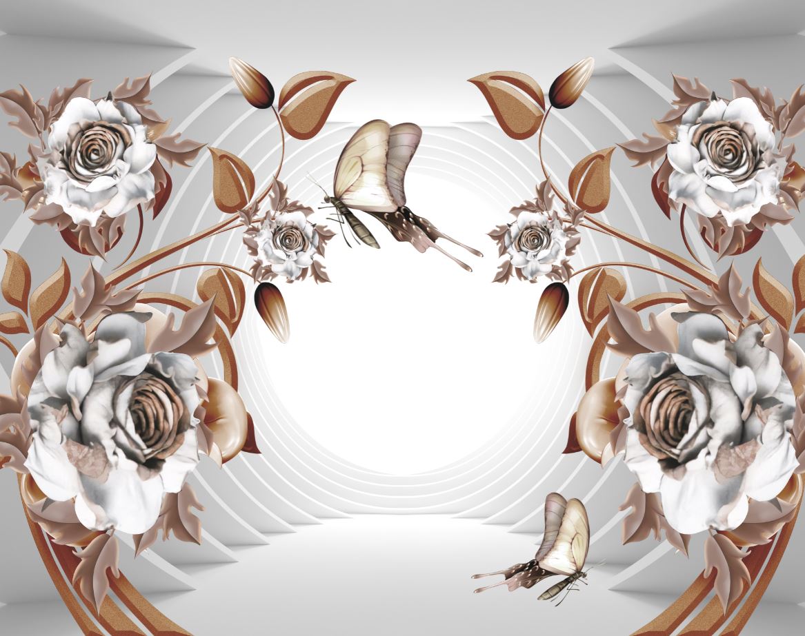 Brown & White Flowers & Butterflies 3D Design Print 100% Australian Made