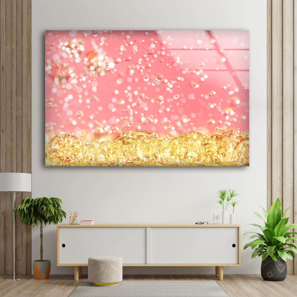 Pink & Gold Waterdrops Photograph Acrylic Glass Print Tempered Glass Wall Art 100% Made in Australia Ready to Hang