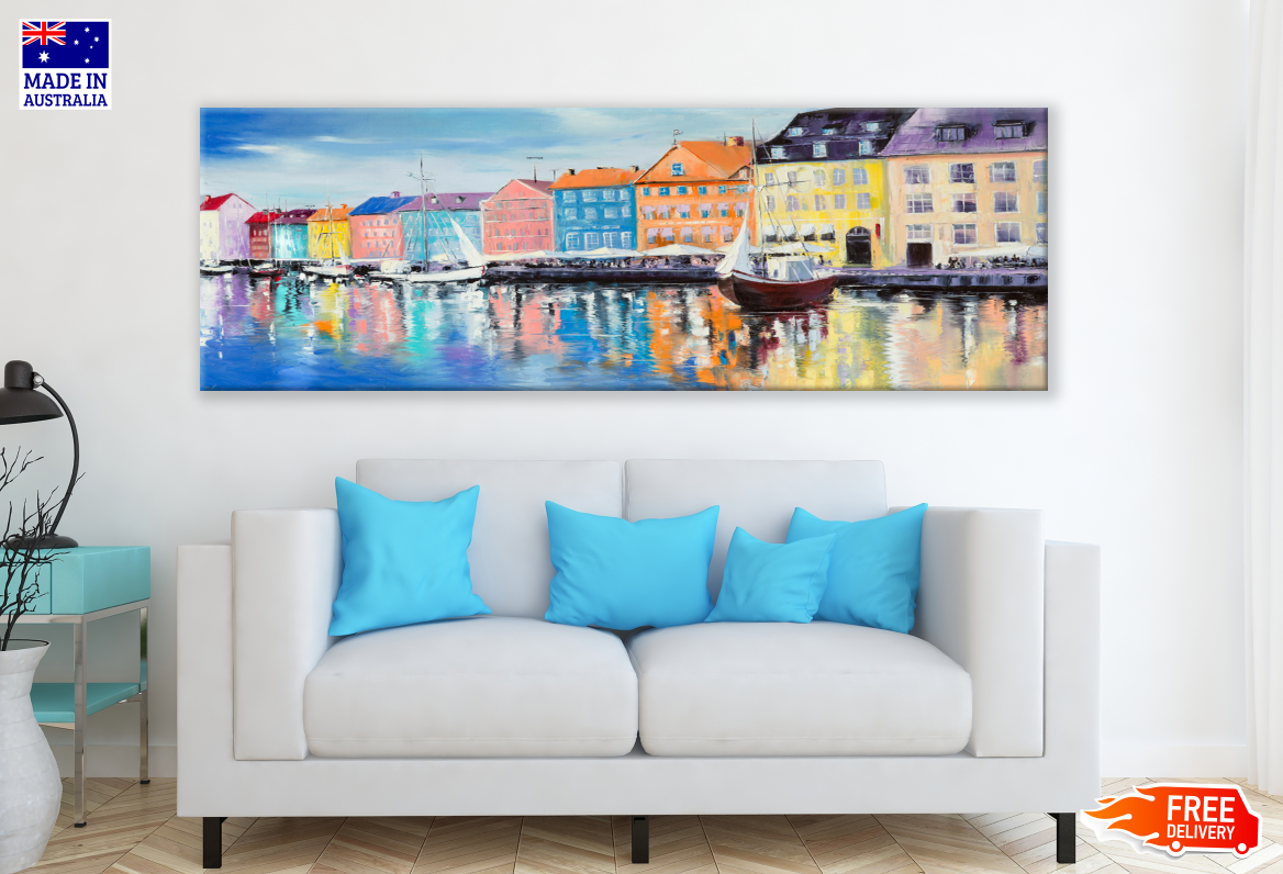 Panoramic Copenhagen Bay Surrounded by Colorful Buildings High Quality 100% Australian made wall Canvas Print ready to hang