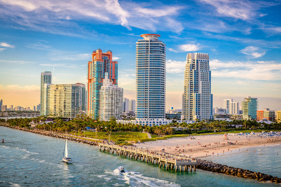 South Beach Skyline Photograph, Miami, Florida, USA Print 100% Australian Made