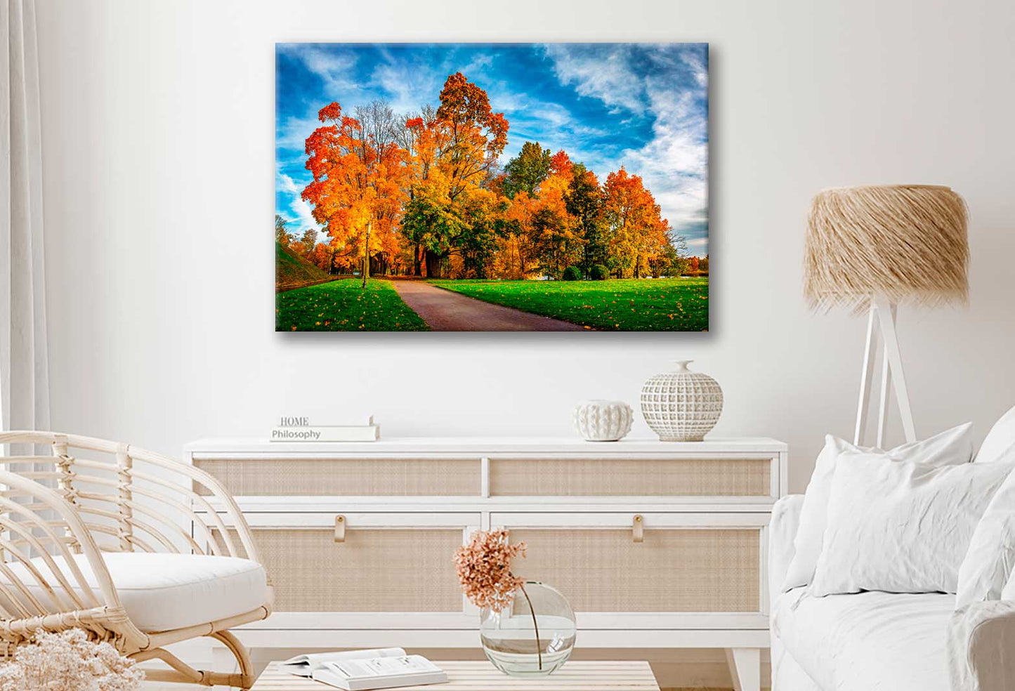 Bella Home Autumn Park in Sunny Bright Day Print Canvas Ready to hang