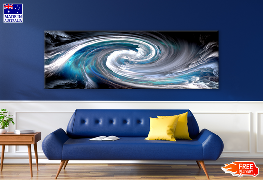 Panoramic Canvas Blue White Abstract Spiral Design High Quality 100% Australian made wall Canvas Print ready to hang