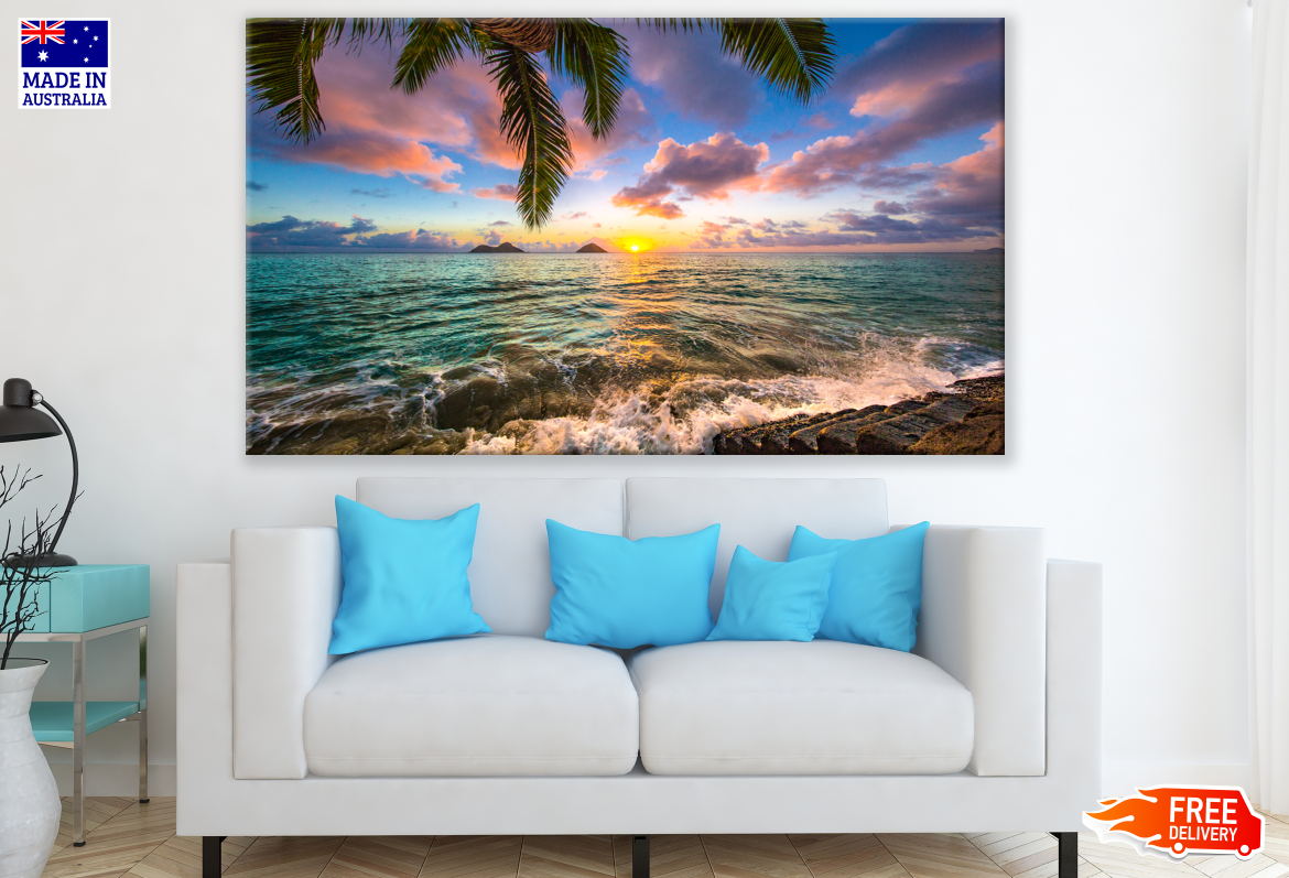 Beach Sunset & Far Island Photograph Print 100% Australian Made