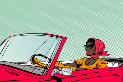 Girl with Scarf Driving a Car Illustration Print 100% Australian Made