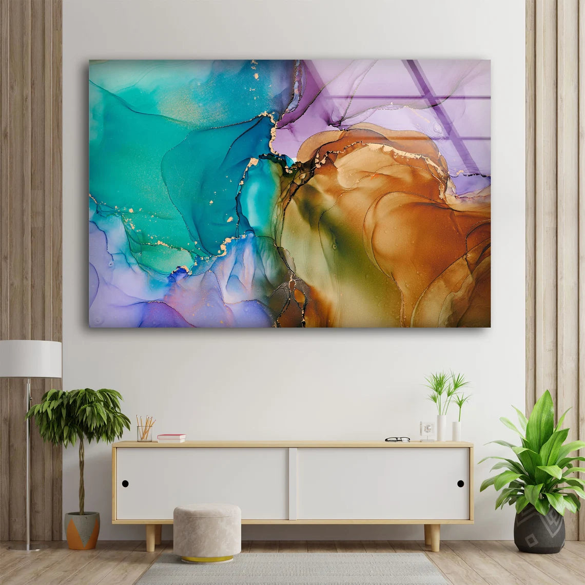 Green Purple Brown & Gold Abstract Design Acrylic Glass Print Tempered Glass Wall Art 100% Made in Australia Ready to Hang