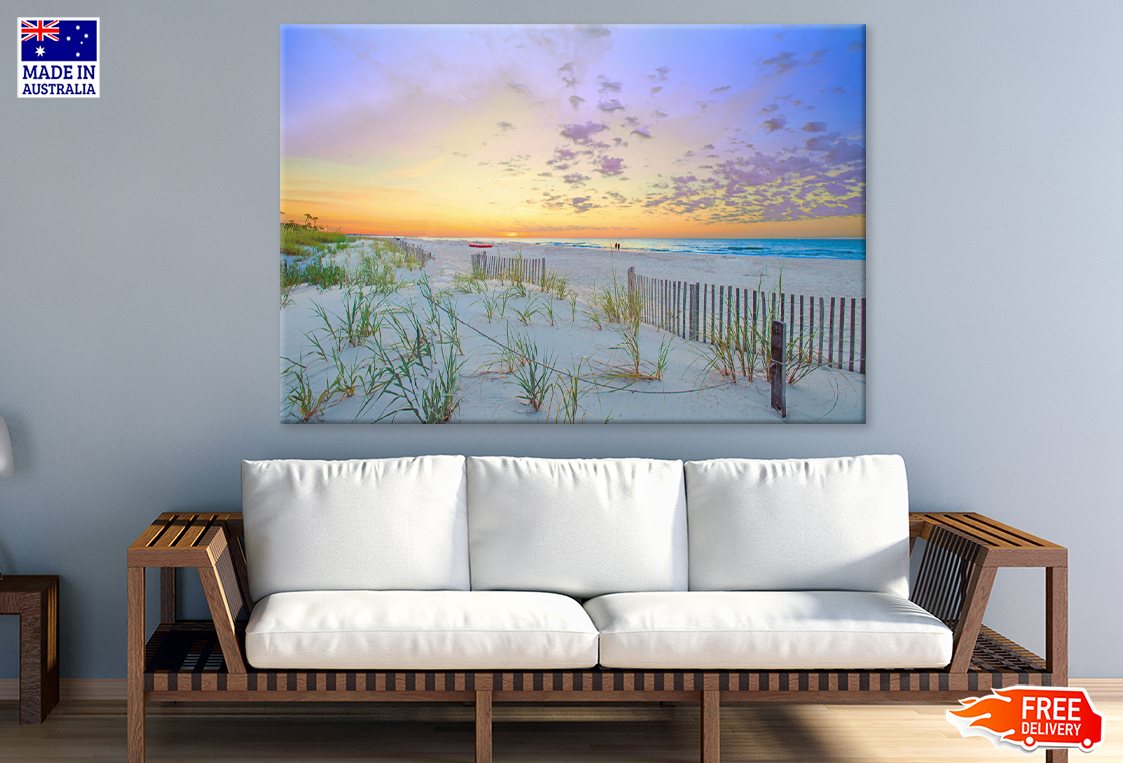 Boat On Sea Shore & Sea Sunset View Print 100% Australian Made