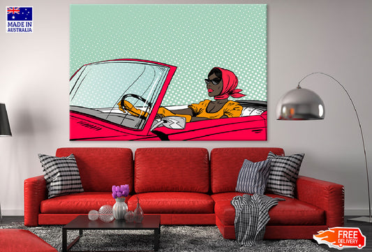 Girl with Scarf Driving a Car Illustration Print 100% Australian Made