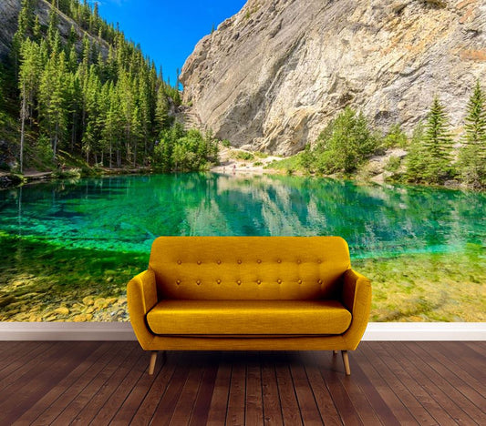 Wallpaper Murals Peel and Stick Removable Lake with Forest & Mountain Photograph High Quality