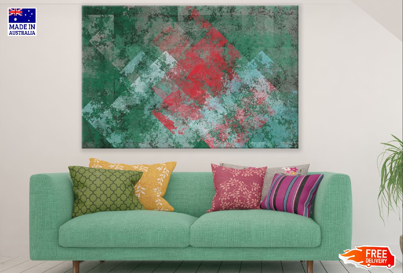 Green & Red Shades Abstract Design Print 100% Australian Made