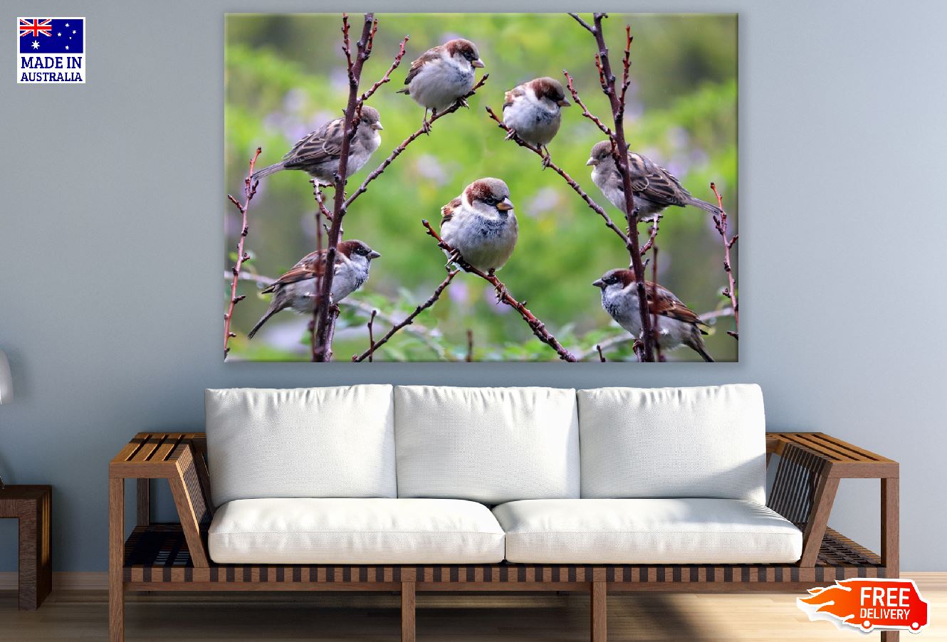 Brown Birds on Tree Branch Photograph Print 100% Australian Made