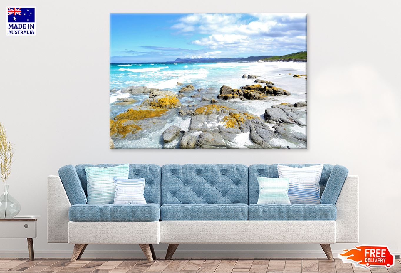 Mossy Rocks Near Sea Photograph in Tasmania Print 100% Australian Made