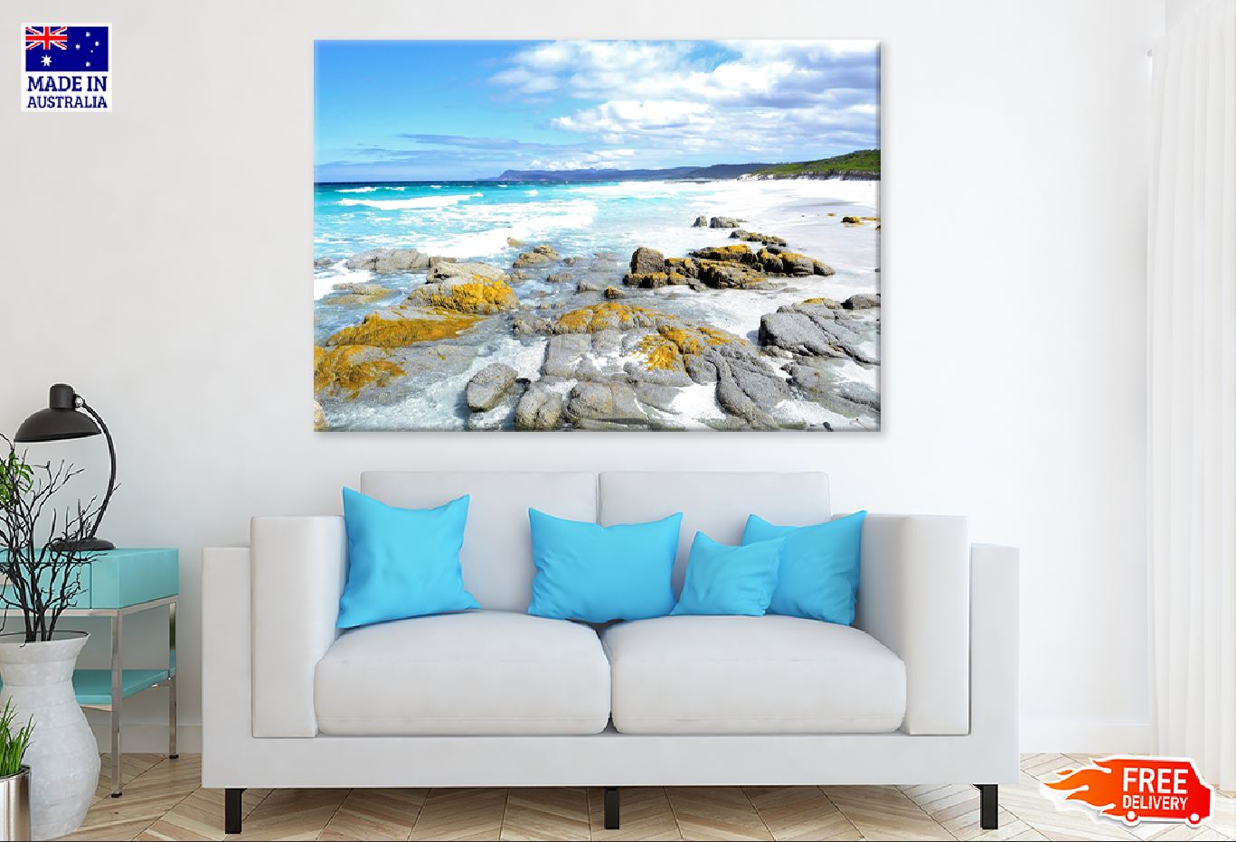 Mossy Rocks Near Sea Photograph in Tasmania Print 100% Australian Made