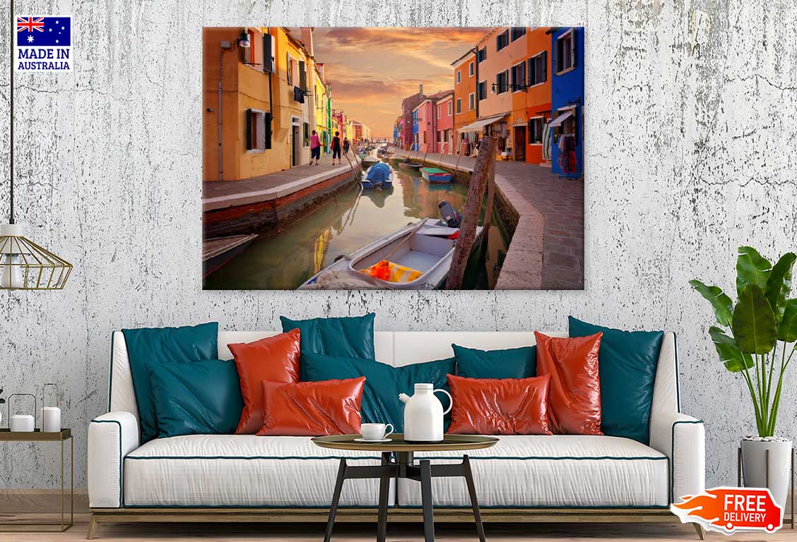 Boats on Burano Venice Sunset View Photograph Print 100% Australian Made