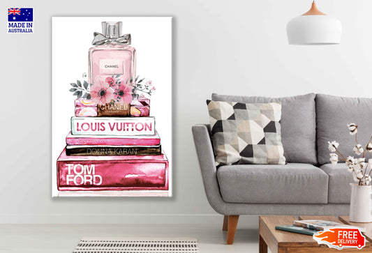 Perfume Bottle, Flowers & Fashion Books Watercolor Painting Print 100% Australian Made