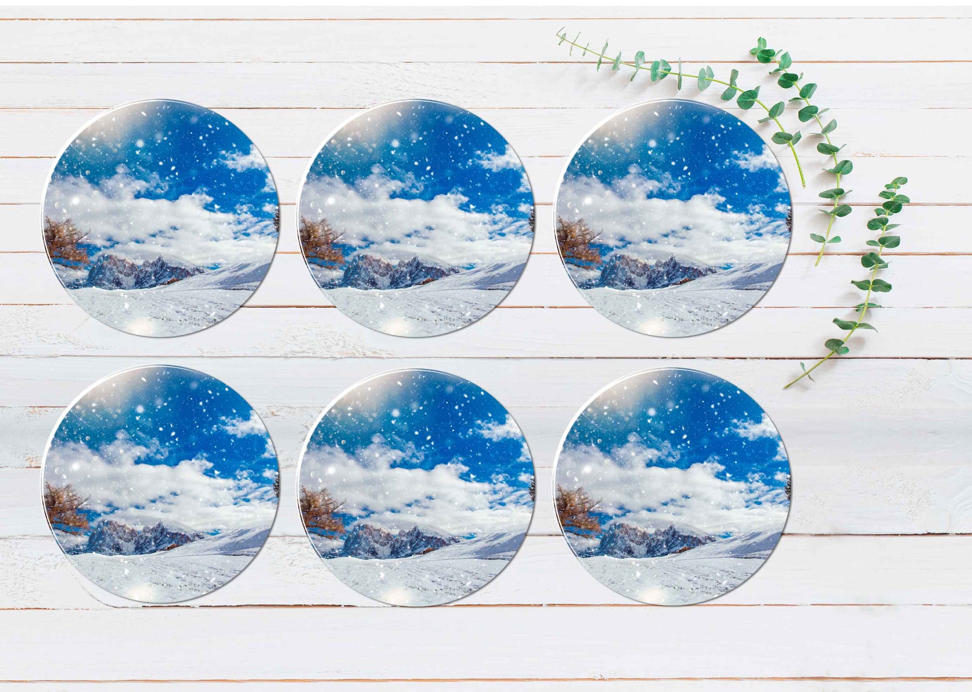 Christmas Snow Fall in Italy Coasters Wood & Rubber - Set of 6 Coasters