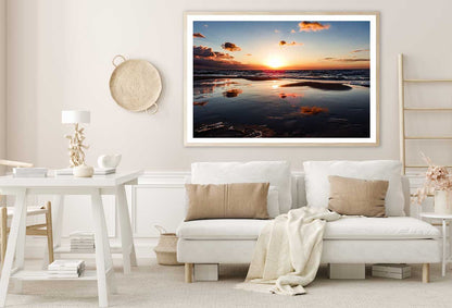 Dark Seashore & Red Sky Sunset View Photograph Home Decor Premium Quality Poster Print Choose Your Sizes