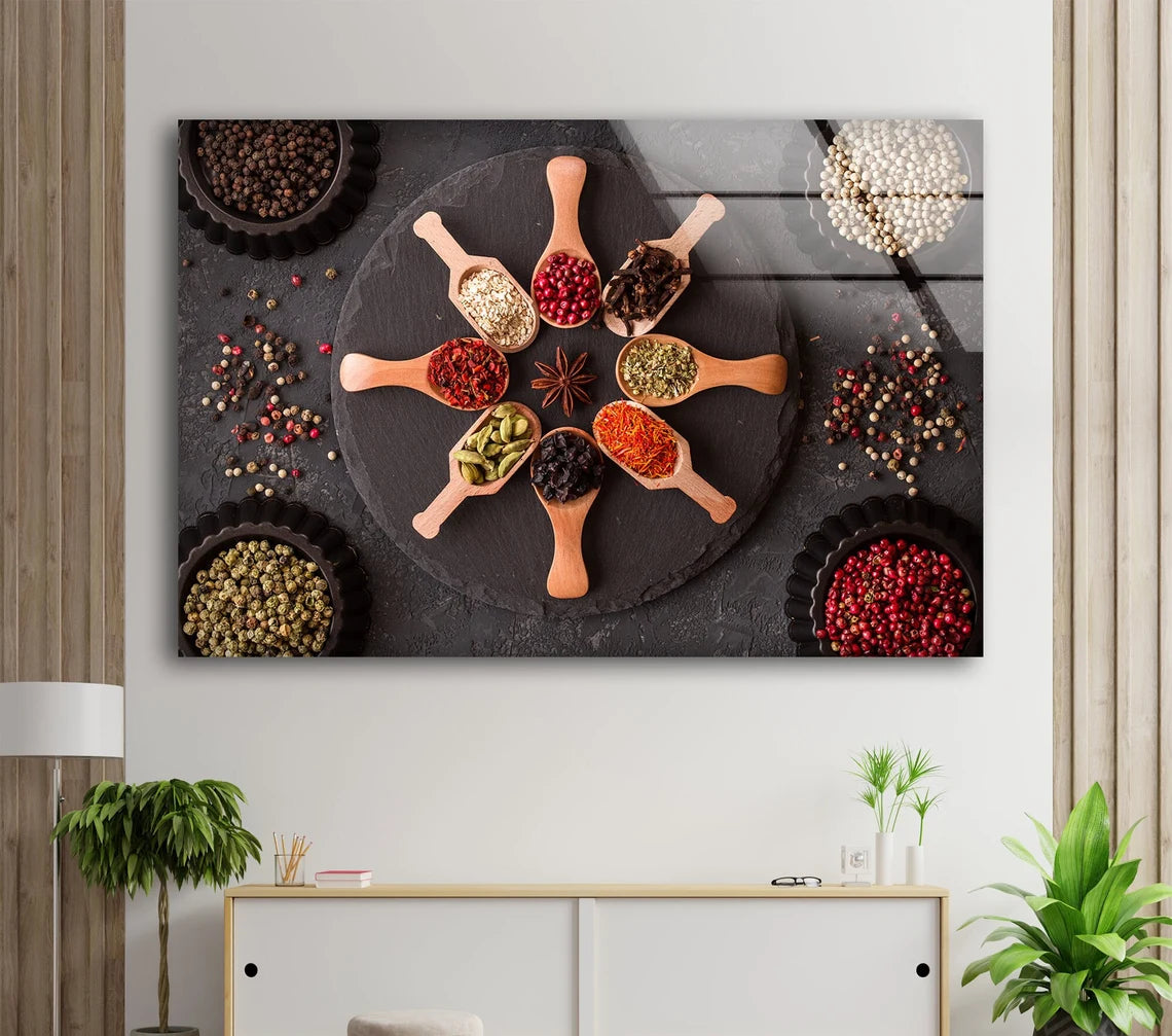 Spices on Spoons Photograph Acrylic Glass Print Tempered Glass Wall Art 100% Made in Australia Ready to Hang