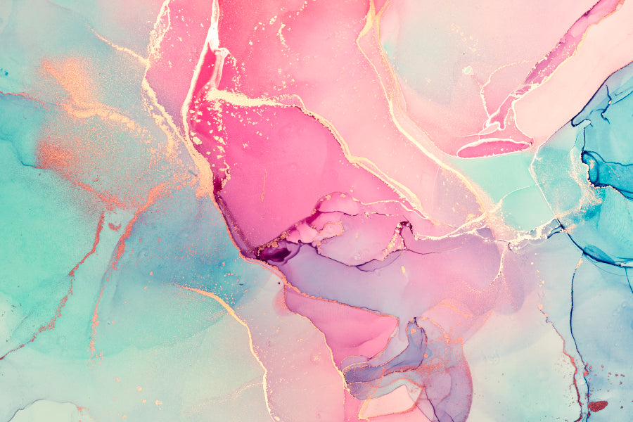 Bella Home Pink & Blue Color Abstract Print Canvas Ready to hang