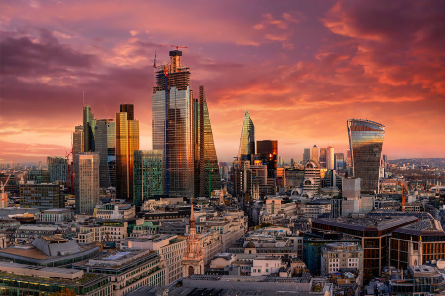 Fiery Sunset Over London City Photograph UK Print 100% Australian Made