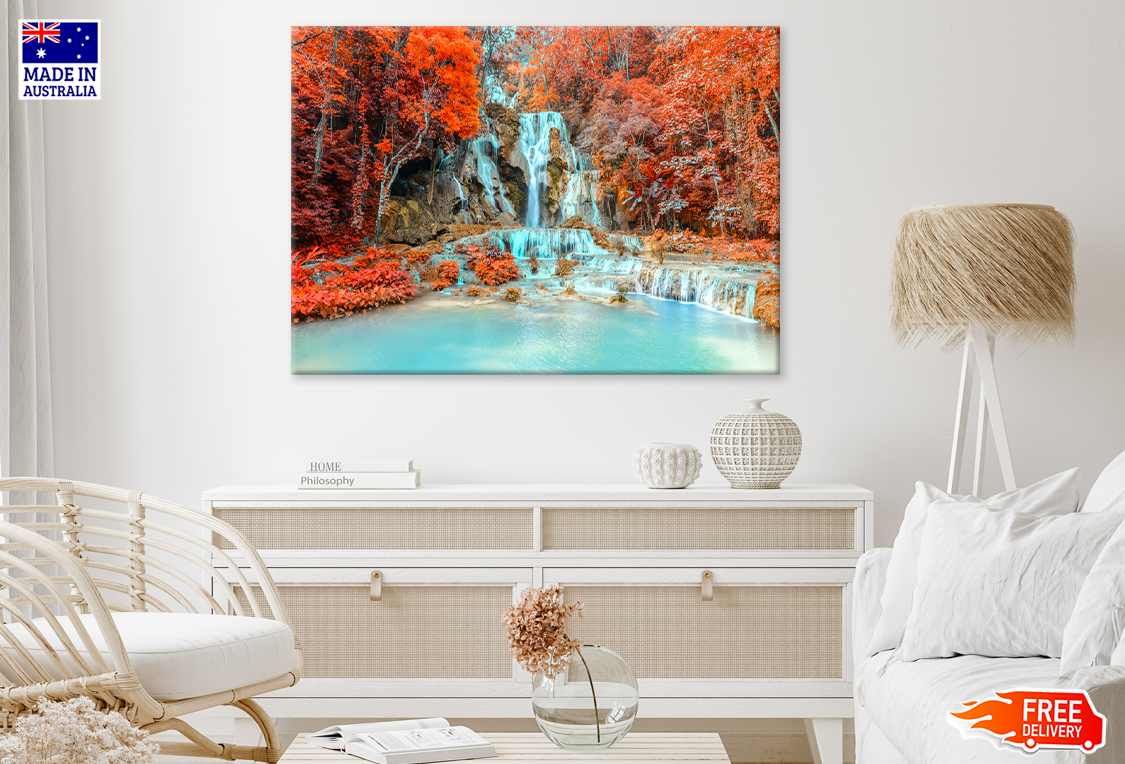 Autumn Trees & Waterfall View Print 100% Australian Made
