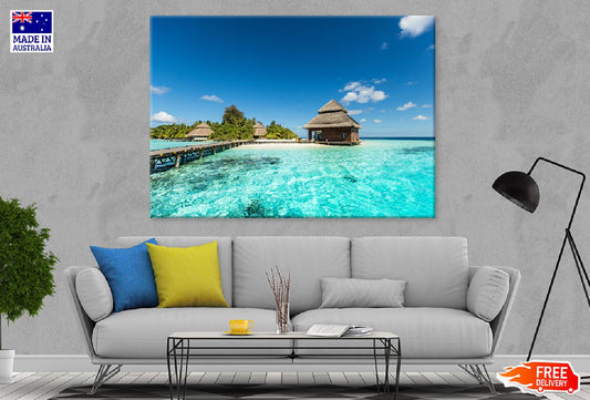 Tropical Island with Beach Villas View Photograph Print 100% Australian Made