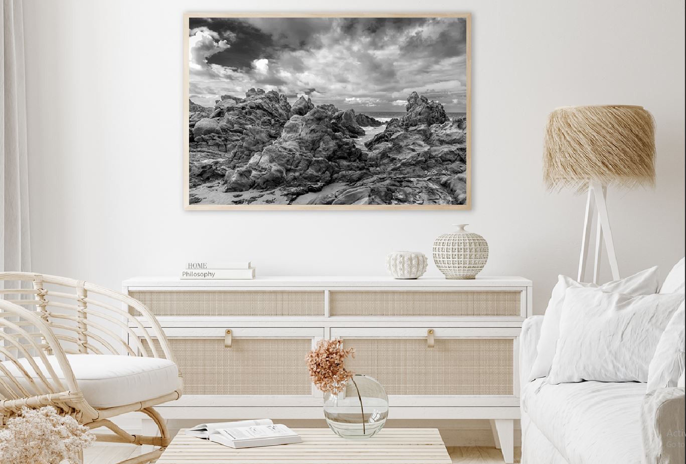 Rocky Coast Seashore B&W View Photograph Home Decor Premium Quality Poster Print Choose Your Sizes