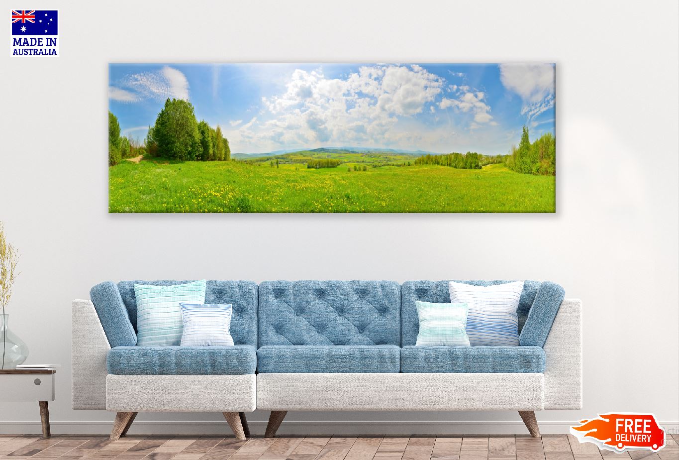 Panoramic Canvas Green Grass Field Scenery Photograph High Quality 100% Australian Made Wall Canvas Print Ready to Hang