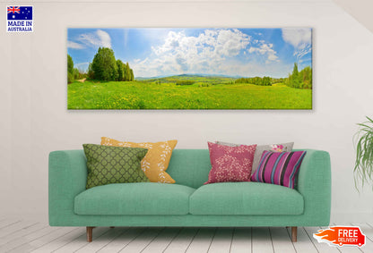Panoramic Canvas Green Grass Field Scenery Photograph High Quality 100% Australian Made Wall Canvas Print Ready to Hang